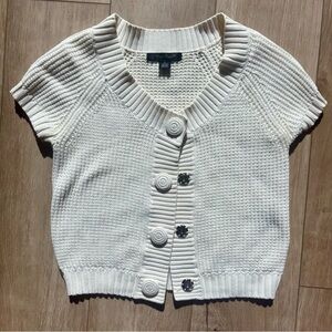 Oscar de la Renta White Short Sleeve Cardigan